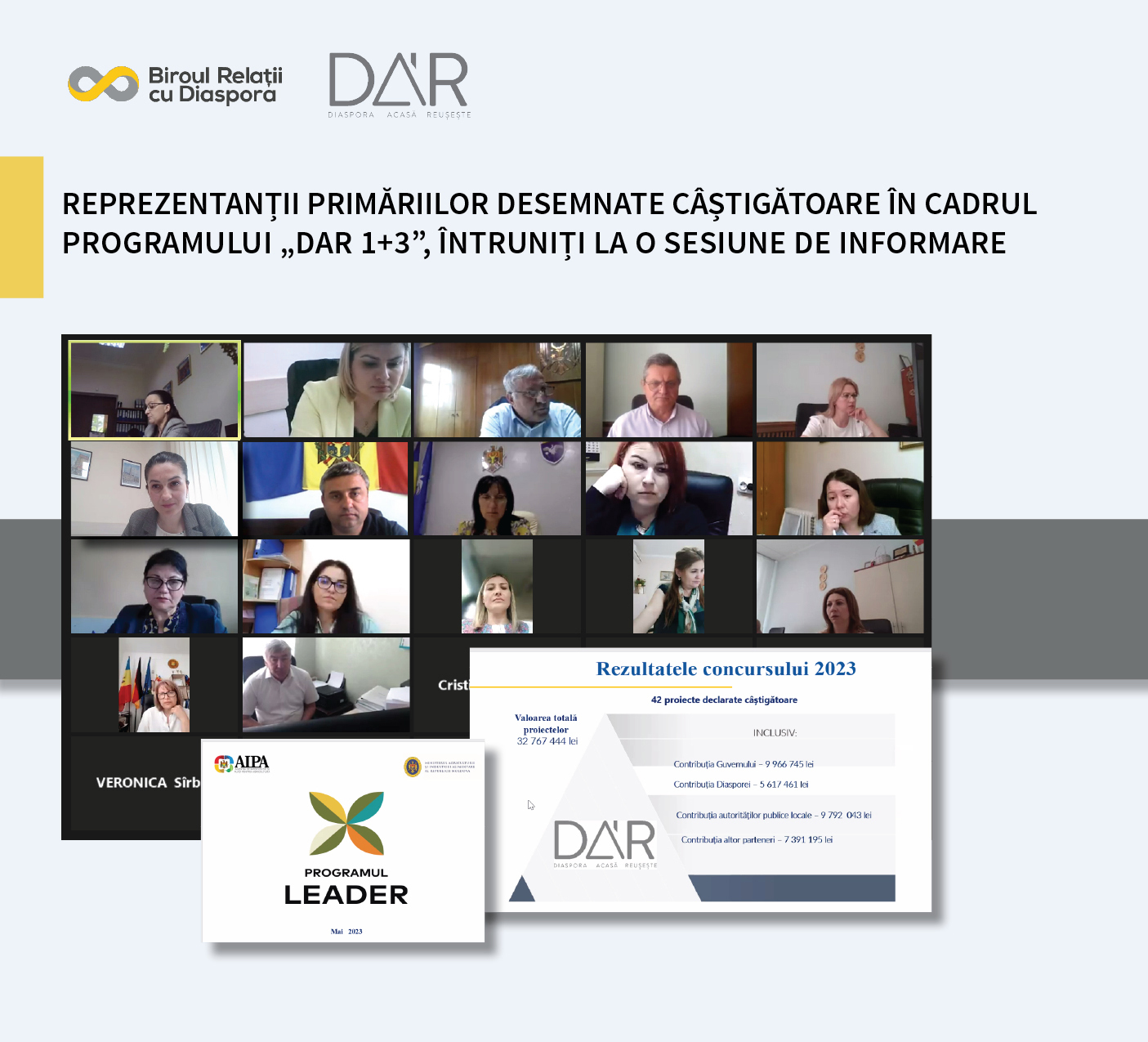 Reprezentanții primăriilor desemnate câștigătoare în cadrul Programului „DAR 1+3”, întruniți la o sesiune de informare