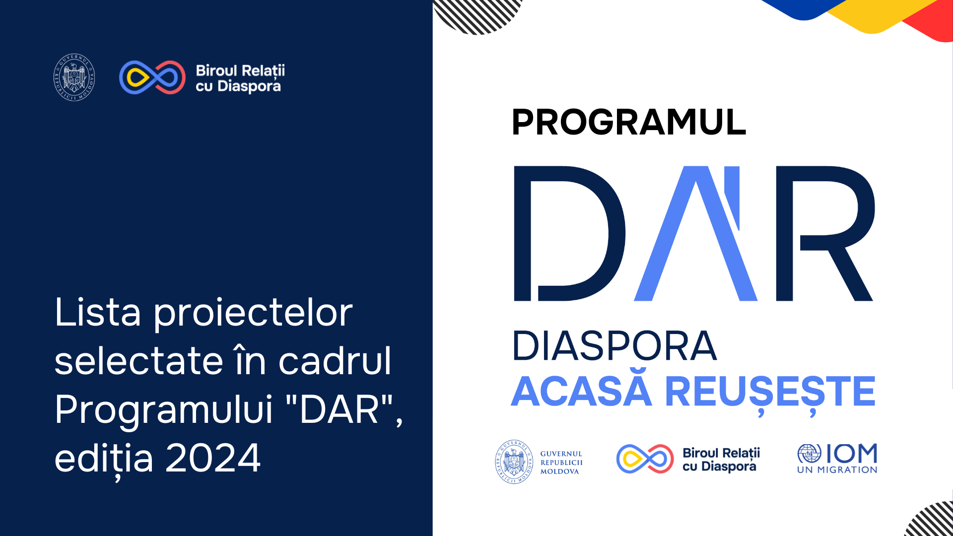 Au fost selectate Proiectele câștigătoare în cadrul Programului „Diaspora Acasă Reușește „DAR 1+3”, ediția 2024