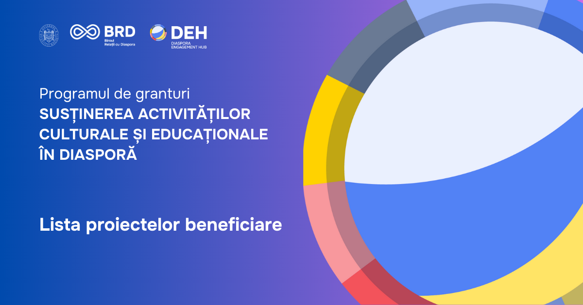 Au fost selectate proiectele câștigătoare ale Programului de susținere a activităților culturale și educaționale în diasporă din cadrul Diaspora Engagement Hub (DEH), ediția 2024