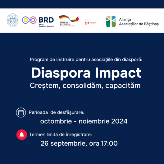 Apel de lansare la Programul de instruire „Diaspora Impact: creștem, consolidăm, capacităm”