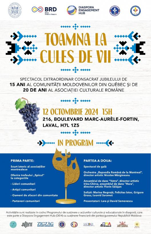 Comunitatea Moldovenilor din Quebec a celebrat 15 ani de activitate printr-un spectacol aniversar excepțional